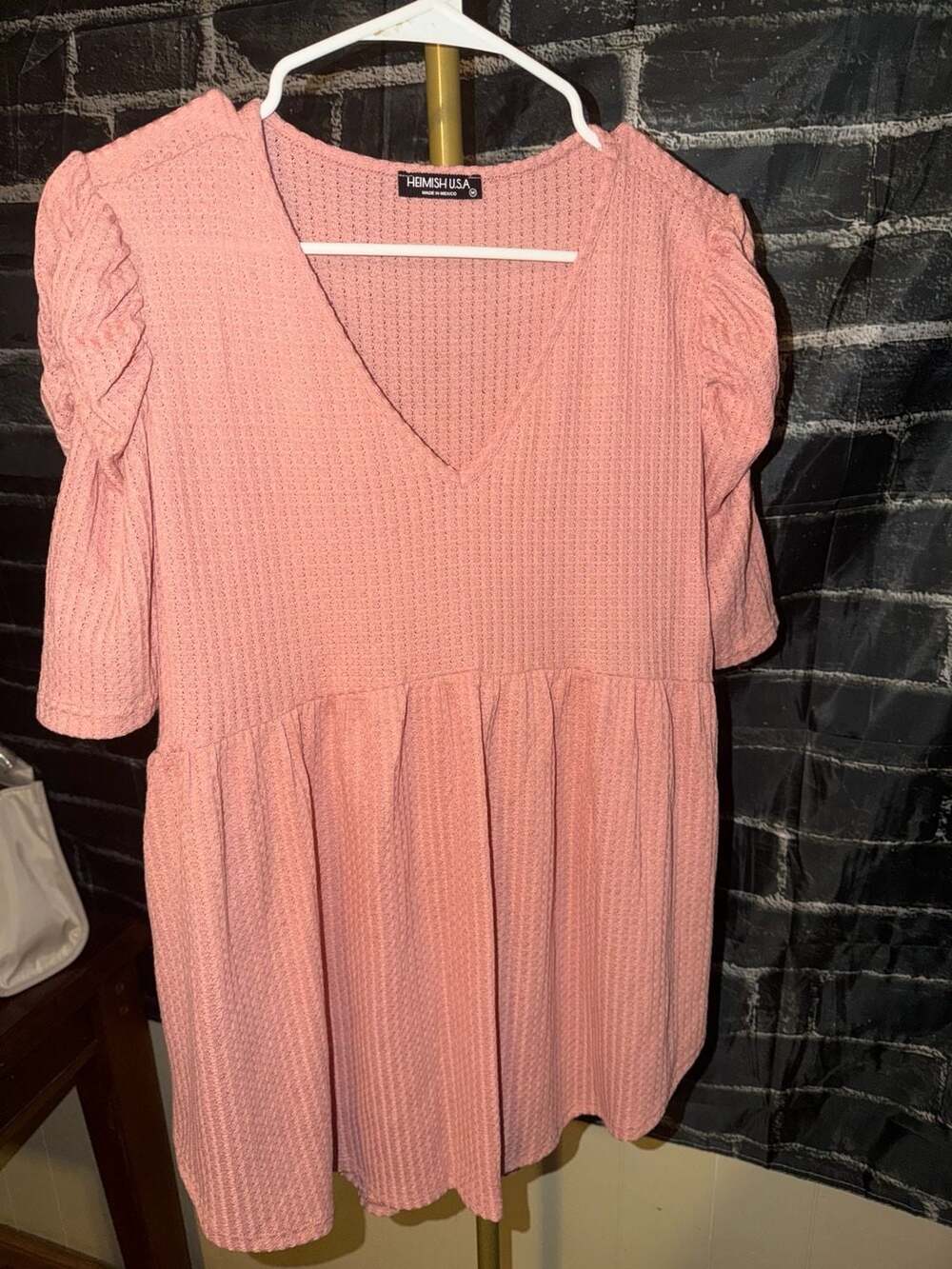 HEIMISH USA Rose Waffle Knit V-Neck Babydoll Top
